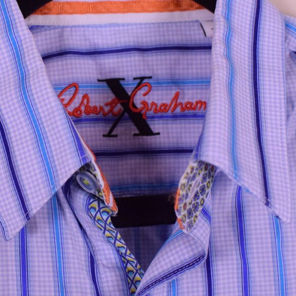 Robert Graham Men's Blue Long Sleeve Cotton Button Up Shirt Flip Cuff - Size S - Picture 3 of 11